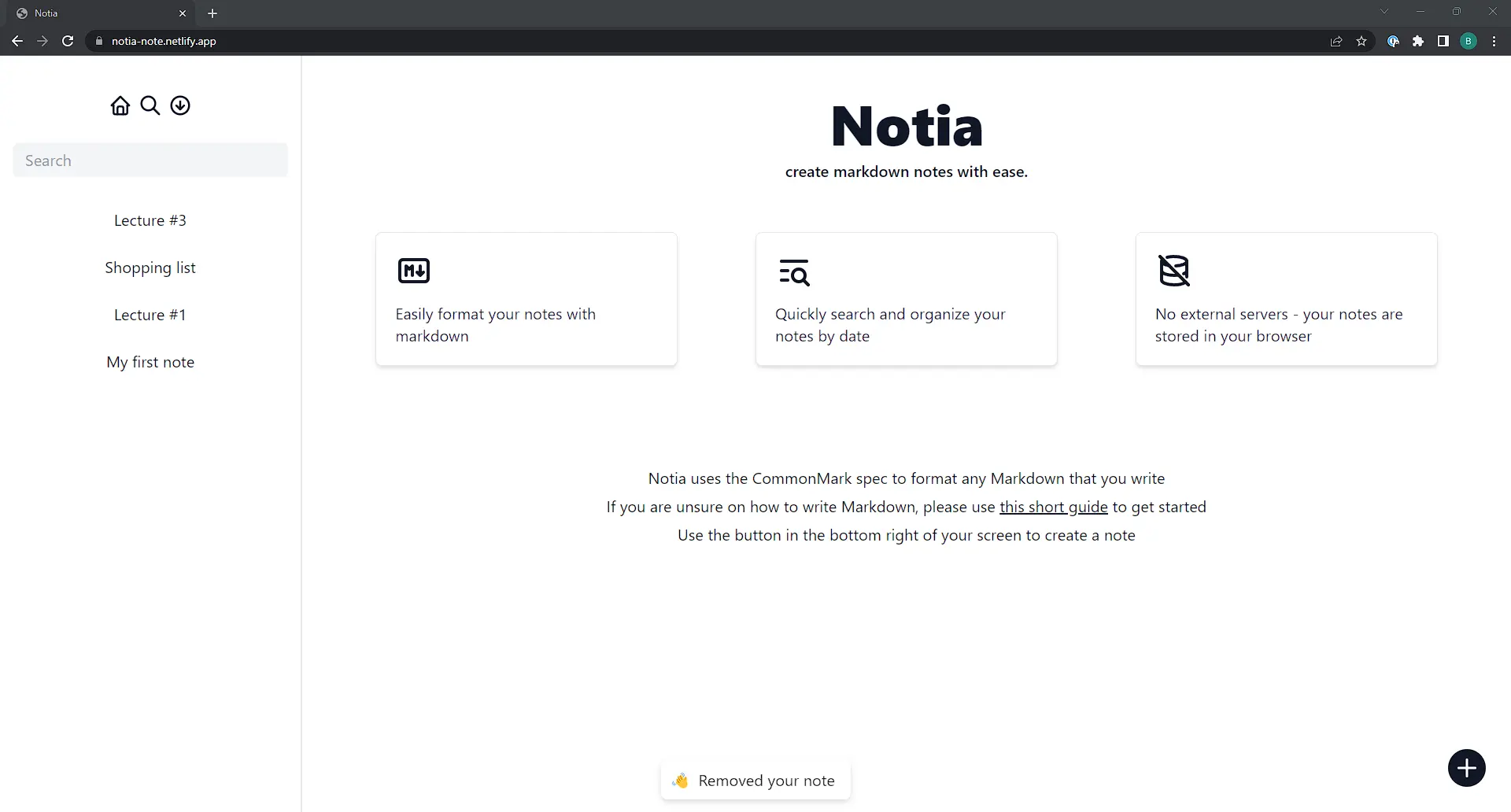 Notia home page